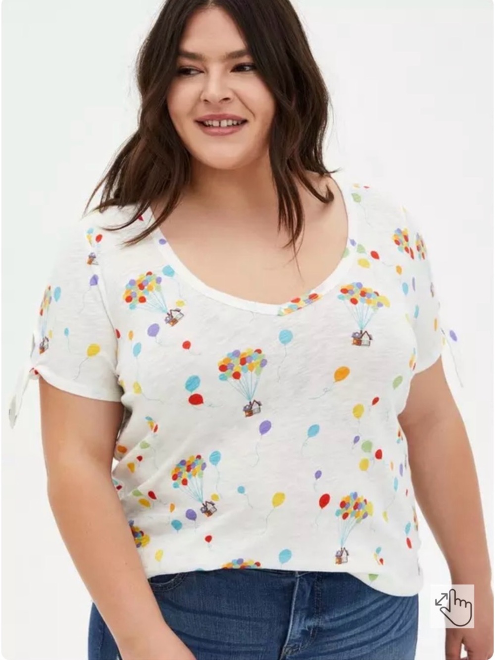 Disney Pixar Up Balloon White Slub Jersey Tie Sleeve Top